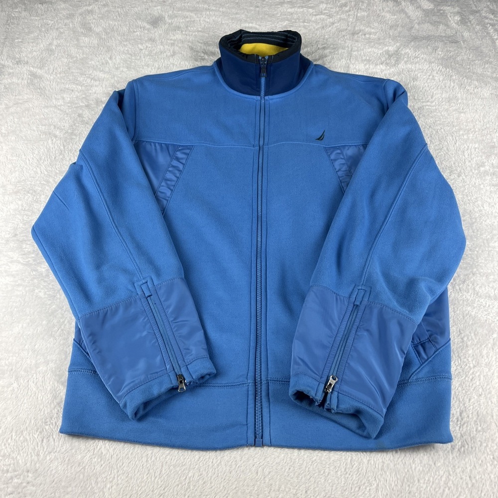 Nautica Fleece Jacket Mens Large Blue Full Zip Mixed Media Outdoor